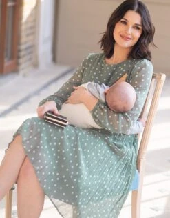 Seraphine Robe Grossesse Et Allaitement En Mousseline Vert Sauge à Pois -Seraphine Adelade SageWht 03 V5