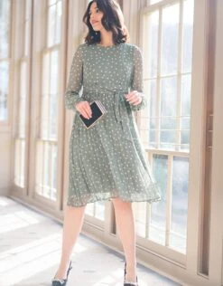 Seraphine Robe Grossesse Et Allaitement En Mousseline Vert Sauge à Pois -Seraphine Adelade SageWht 04 V5