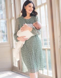 Seraphine Robe Grossesse Et Allaitement En Mousseline Vert Sauge à Pois -Seraphine Adelade SageWht 05 V5