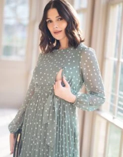 Seraphine Robe Grossesse Et Allaitement En Mousseline Vert Sauge à Pois -Seraphine Adelade SageWht 06 V5