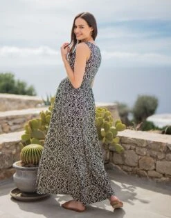 Seraphine Robe Longue Grossesse Et Allaitement En Jersey Boho -Seraphine Alena BlackEcru 07 V1