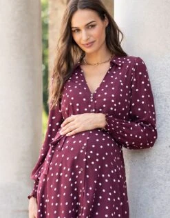 Seraphine Robe Chemise Grossesse Et Allaitement à Pois – Bordeaux -Seraphine Alessandra Burgundy 02 V1