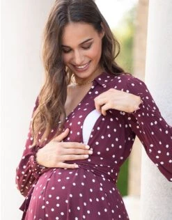 Seraphine Robe Chemise Grossesse Et Allaitement à Pois – Bordeaux -Seraphine Alessandra Burgundy 03 V1