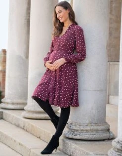 Seraphine Robe Chemise Grossesse Et Allaitement à Pois – Bordeaux -Seraphine Alessandra Burgundy 04 V1