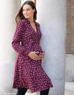 Seraphine Robe Chemise Grossesse Et Allaitement à Pois – Bordeaux -Seraphine Alessandra Burgundy 05 V1
