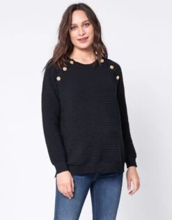 Seraphine Pull Grossesse Et Allaitement En Coton Côtelé – Noir