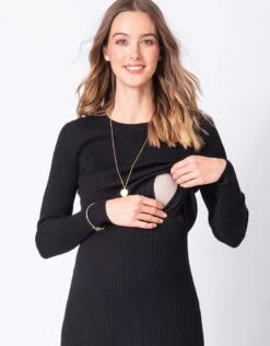 Seraphine Robe Grossesse Et Allaitement En Maille Côtelée Midi – Noir -Seraphine AmayaLS Black 03 V3