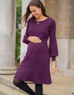 Seraphine Robe Grossesse Et Allaitement Manches Bouffantes – Prune