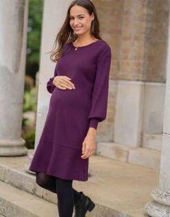 Seraphine Robe Grossesse Et Allaitement Manches Bouffantes – Prune -Seraphine Andrea Plum 03 V3