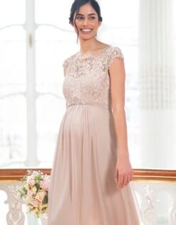 Seraphine Robe Longue Maternité Soie Et Dentelle - Rose Pâle -Seraphine Angelika Blush 03 V2