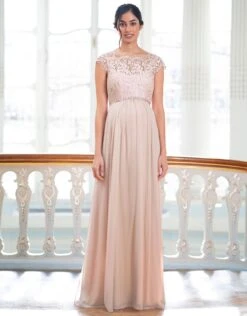 Seraphine Robe Longue Maternité Soie Et Dentelle - Rose Pâle -Seraphine Angelika Blush 05 V2