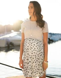 Seraphine Robe Grossesse Et Allaitement Haut En Coton Fleurie- Gris Chiné/ Bleu