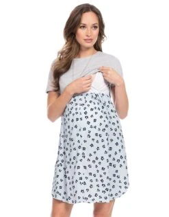 Seraphine Robe Grossesse Et Allaitement Haut En Coton Fleurie- Gris Chiné/ Bleu -Seraphine Antonietta GreyMarl 03 V3