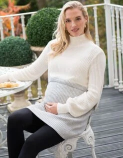 Seraphine Pull Grossesse Et Allaitement En Coton, Crème Et Gris