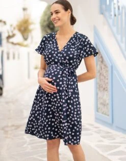 Seraphine Robe Grossesse Portefeuille à Fleurs – Bleu Marine -Seraphine Atara Navy 04 V3