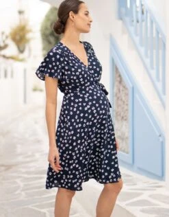 Seraphine Robe Grossesse Portefeuille à Fleurs – Bleu Marine -Seraphine Atara Navy 05 V3
