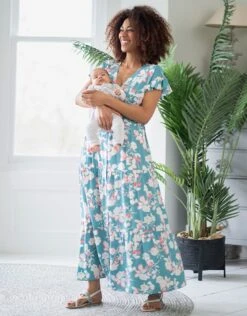 Seraphine Robe Longue De Grossesse Et D'allaitement à Imprimé Floral -Seraphine Avia Sage 03 V2