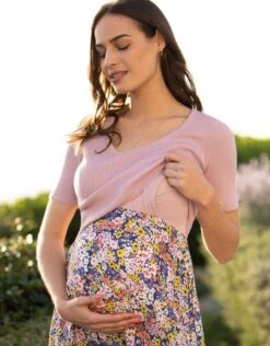Seraphine Robe Longue Grossesse Et Allaitement à Fleurs Rose Poudré -Seraphine Aviva LilacPrt 03 V3