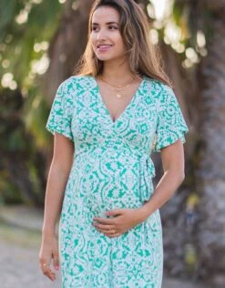 Seraphine Robe Grossesse Cache-cœur Aztèque Verte -Seraphine Aztec GreenPrt 02 V4