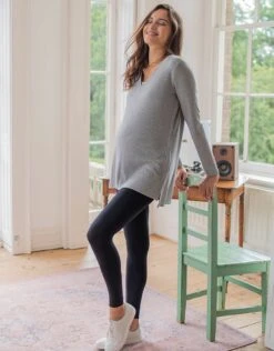 Seraphine Haut Grossesse Et Allaitement En Maille Côtelé – Gris Chiné