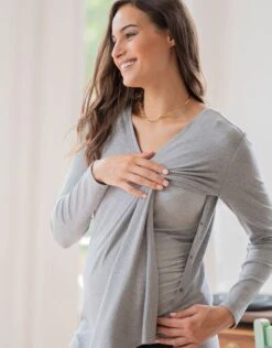 Seraphine Haut Grossesse Et Allaitement En Maille Côtelé – Gris Chiné -Seraphine Babby Grey 03 V6