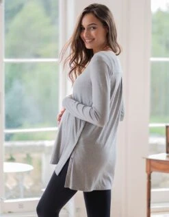 Seraphine Haut Grossesse Et Allaitement En Maille Côtelé – Gris Chiné -Seraphine Babby Grey 05 V6
