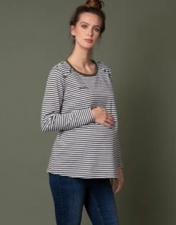 Seraphine Haut Grossesse Et Allaitement à Rayures 'Mama' – Kaki -Seraphine Ballantine GreenWht V4 03