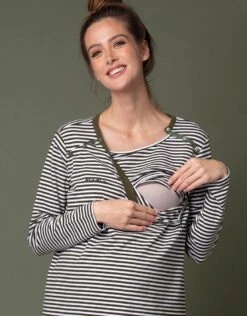 Seraphine Haut Grossesse Et Allaitement à Rayures 'Mama' – Kaki -Seraphine Ballantine GreenWht V4 04