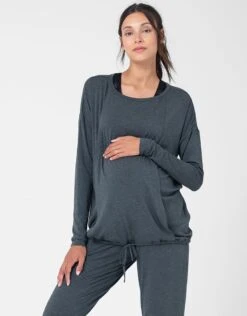 Seraphine Haut Loungewear Grossesse Et Allaitement – Gris Foncé