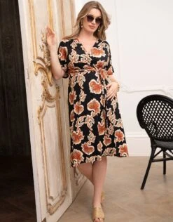 Seraphine Robe Grossesse Mi-longue Cache-cœur Bohème En Jersey Curve -Seraphine Bessina BlkPrint 03 V1