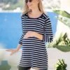 Seraphine Robe De Grossesse Et D'allaitement En Coton à Rayures Nautiques -Seraphine Bethan NavyStripe 01