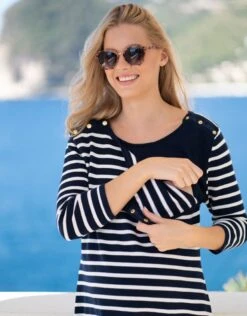Seraphine Robe De Grossesse Et D'allaitement En Coton à Rayures Nautiques -Seraphine Bethan NavyStripe 03