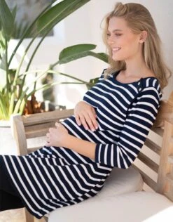 Seraphine Robe De Grossesse Et D'allaitement En Coton à Rayures Nautiques -Seraphine Bethan NavyStripe 04