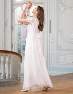 Seraphine Robe De Mariée De Grossesse Et D'allaitement En Mousseline De Soie Et Dentelle - Ivoire -Seraphine Bianca White 03 V2