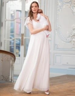 Seraphine Robe De Mariée De Grossesse Et D'allaitement En Mousseline De Soie Et Dentelle - Ivoire -Seraphine Bianca White 05 V2