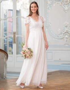Seraphine Robe De Mariée De Grossesse Et D'allaitement En Mousseline De Soie Et Dentelle - Ivoire -Seraphine Bianca White 06 V2