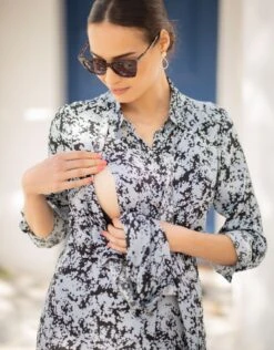 Seraphine Robe Chemise Grossesse Et Allaitement Tissée Bleue -Seraphine Bless BlueBlack 02 V2