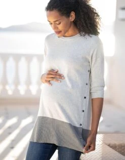Seraphine Pull De Grossesse Et D'allaitement En Coton - Gris Chiné -Seraphine Bliss Grey 03 V2