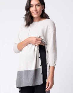 Seraphine Pull De Grossesse Et D'allaitement En Coton - Gris Chiné -Seraphine Bliss Grey 06 V2