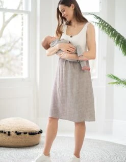 Seraphine Robe Grossesse Et Allaitement Bi-matière - Blanc/ Taupe -Seraphine Bristol WhiteSand 03 V2