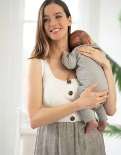 Seraphine Robe Grossesse Et Allaitement Bi-matière - Blanc/ Taupe -Seraphine Bristol WhiteSand 04 V2