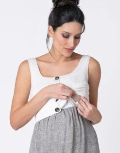 Seraphine Robe Grossesse Et Allaitement Bi-matière - Blanc/ Taupe -Seraphine Bristol WhiteSand 08 V2