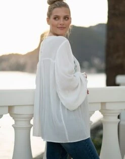 Seraphine Haut Chemisier Blanc De Maternité à Allaitement à Fleurs Brodées -Seraphine Bronte White 05 V2