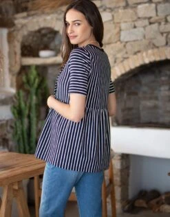 Seraphine T-shirt Ajusté De Maternité à Allaitement à Rayures Bleu Marine Et Blanc -Seraphine Camryn Navy 05 V2