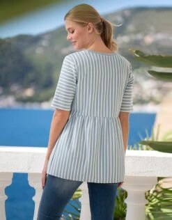 Seraphine T-shirt Ajusté De Maternité à Allaitement à Rayures Vert Sauge Et Blanc -Seraphine Camryn Sage 03 V2