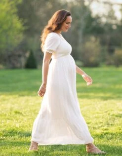 Seraphine Robe Grossesse Longue Plissée – Blanc -Seraphine Carolina White 06 V3