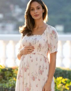 Seraphine Robe Longue De Grossesse Et D'allaitement - Imprimé Floral Vintage Crème -Seraphine Clarabeth Ecru 04 V3