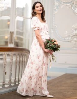 Seraphine Robe Longue De Grossesse Et D'allaitement - Imprimé Floral Vintage Crème -Seraphine Clarabeth Ecru 06 V3