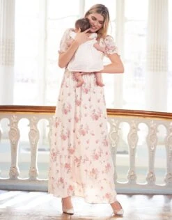 Seraphine Robe Longue De Grossesse Et D'allaitement - Imprimé Floral Vintage Crème -Seraphine Clarabeth Ecru 07 V3