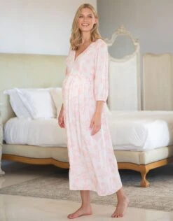 Seraphine Chemise De Nuit Mi-longue De Grossesse Et D'allaitement - Imprimé Floral Rétro -Seraphine Claretta Ecru 04